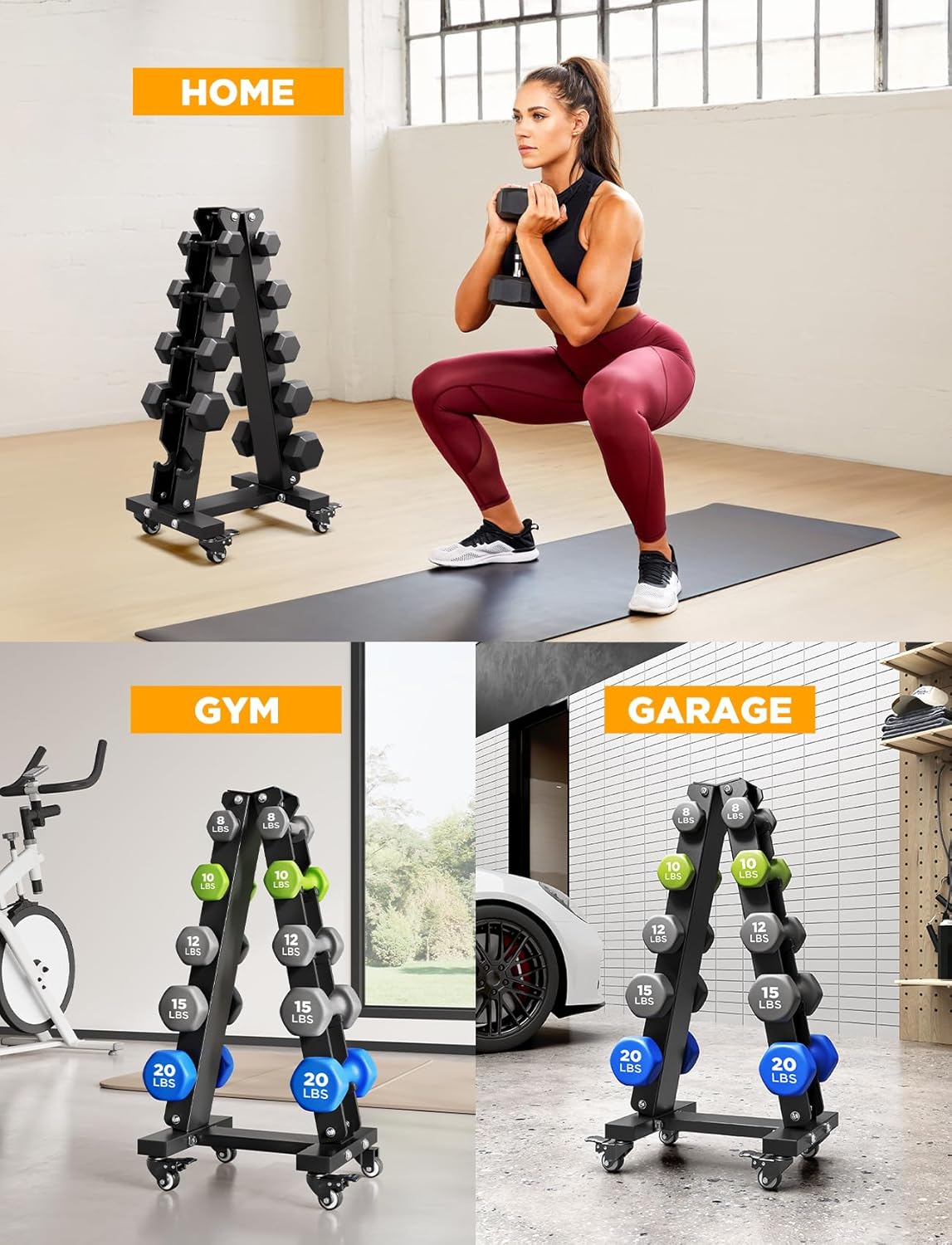 YOLEO Dumbbell Rack - Heavy Duty 3 & 5 Tier Weight Storage Organizer | Space-Saving Home Gym Stand - 1100LBS Capacity