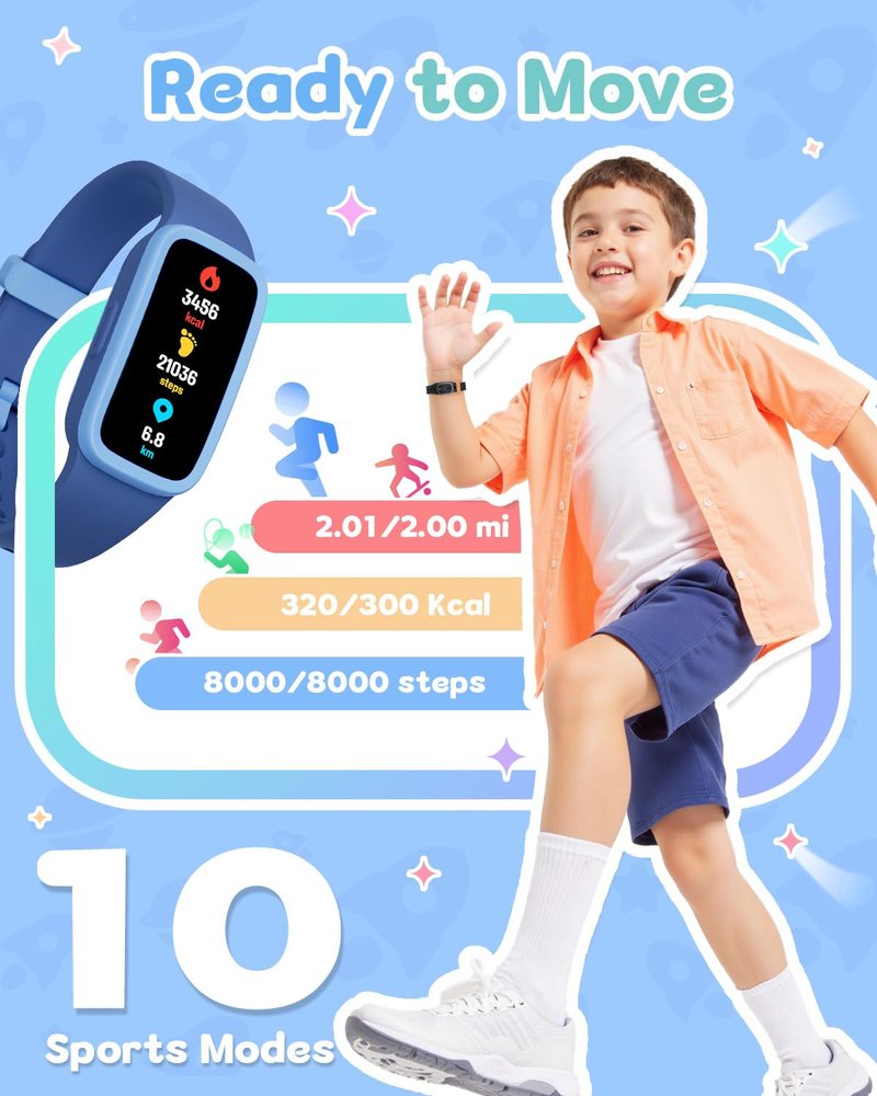 TICTIKY Kids Fitness Tracker Watch with Amoled Screen, Activity Tracker No Phone Needed, Heart Rate and Sleep Monitor, 3ATM Waterproof, Pedometer, Alarm Clock, Games, Step Counter Watch for Girls 5-10