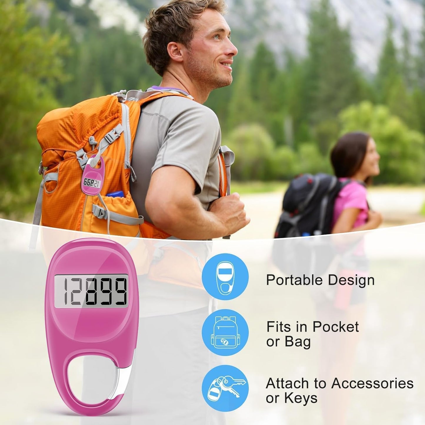 Simple Pedometer - Accurate Step Tracker with Carabiner | 3D Step Counter for Men & Seniors