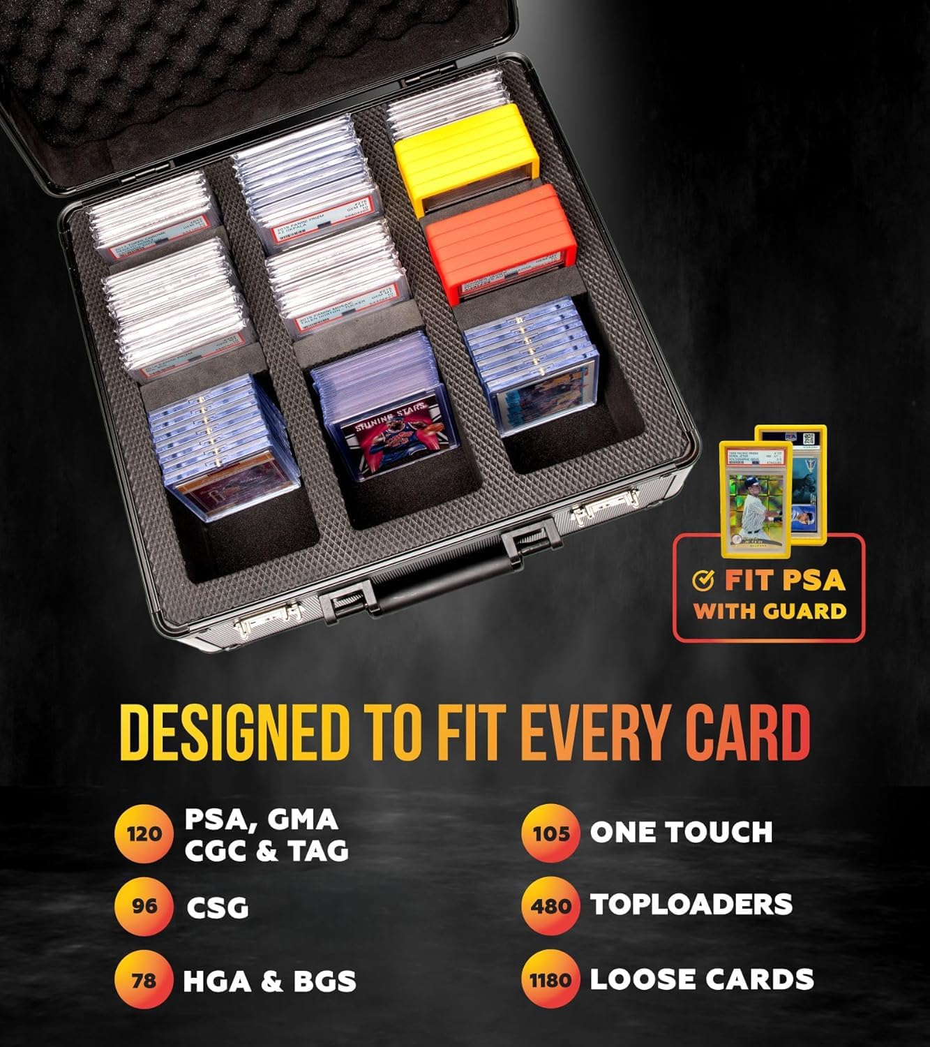 SLAB ARMOR Graded Card Storage Box - 3 Row Case Holds 120+ PSA Slabs | Black with TSA Approved Lock