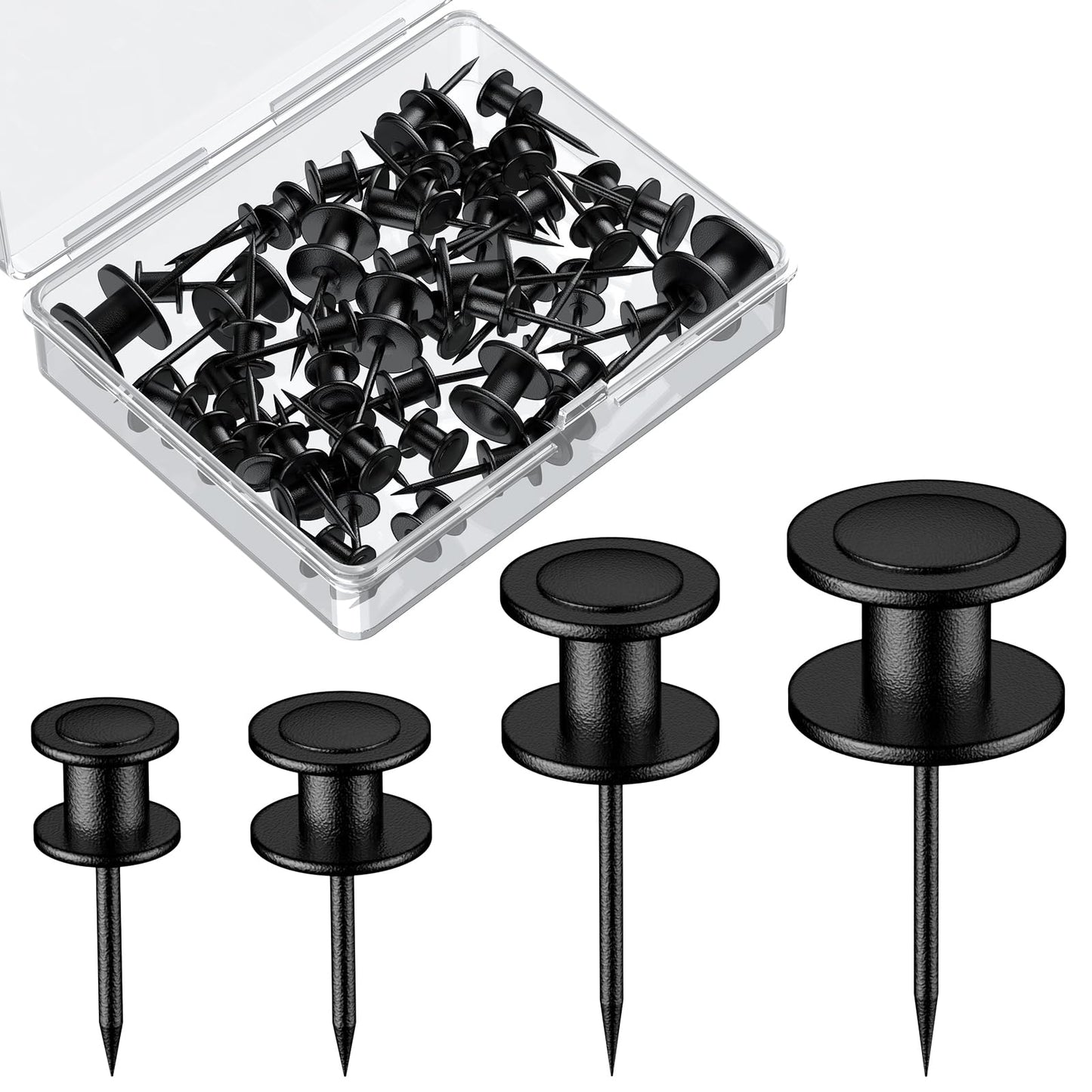 Uniclife 40 Pcs Thumb Tacks, Double Headed Picture Hangers, 4 Size Push Pins for Wall, Picture Hanging Nails, Long Wall Hooks for Pictures Photo Frame Tapestry and Decor, Black