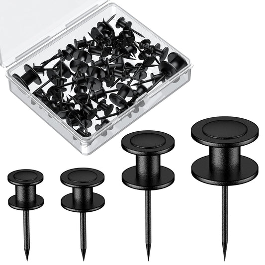 Uniclife 40 Pcs Thumb Tacks, Double Headed Picture Hangers, 4 Size Push Pins for Wall, Picture Hanging Nails, Long Wall Hooks for Pictures Photo Frame Tapestry and Decor, Black