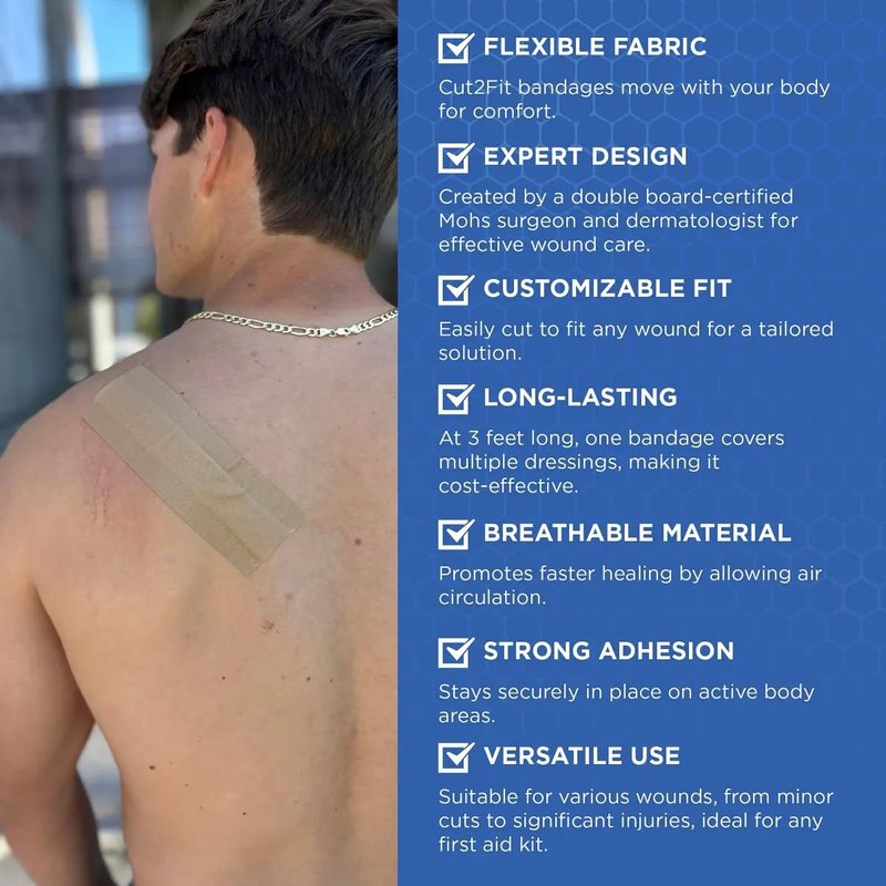 𝐂𝐮𝐭𝟐𝐅𝐢𝐭 𝐀𝐝𝐡𝐞𝐬𝐢𝐯𝐞 𝐁𝐚𝐧𝐝𝐚𝐠𝐞𝐬 - Flexible Fabric Bandage for Wound Care and First Aid, Long Lasting & Breathable - Custom Size for Minor Cuts and Scrapes, 1 Meter Long (Small)