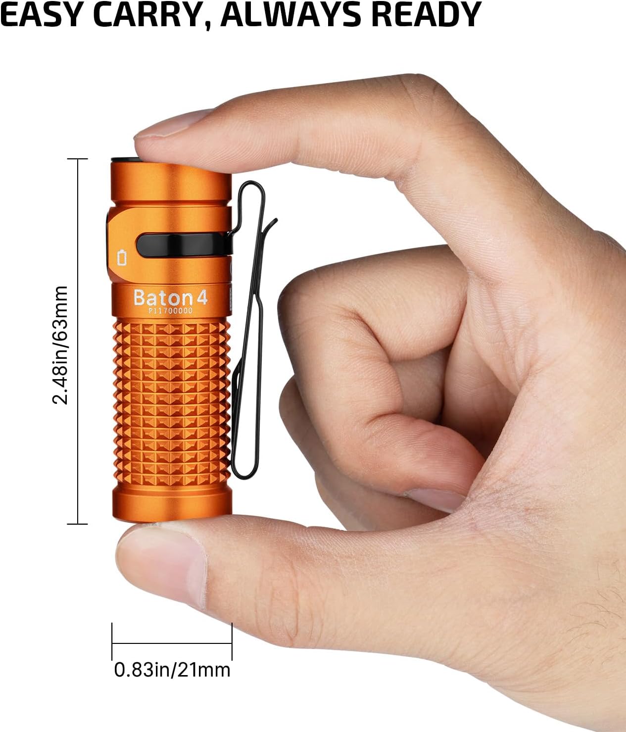 OLIGHT Baton4 Rechargeable EDC Flashlight - 1300 Lumens, IPX8 Waterproof, Compact & Versatile (Orange)