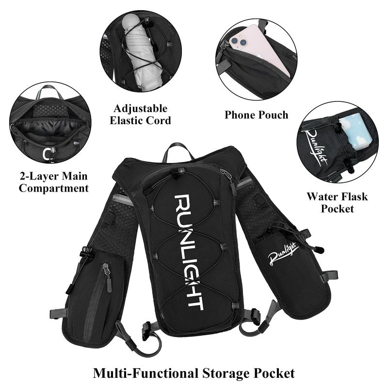 Running Vest for Women Men,Adjustable Chest Straps Runnings Hydration Vest with 1.5L Water Bladder,Lightweight Breathable Reflective Runnings Vest for Trail Running Hiking Black