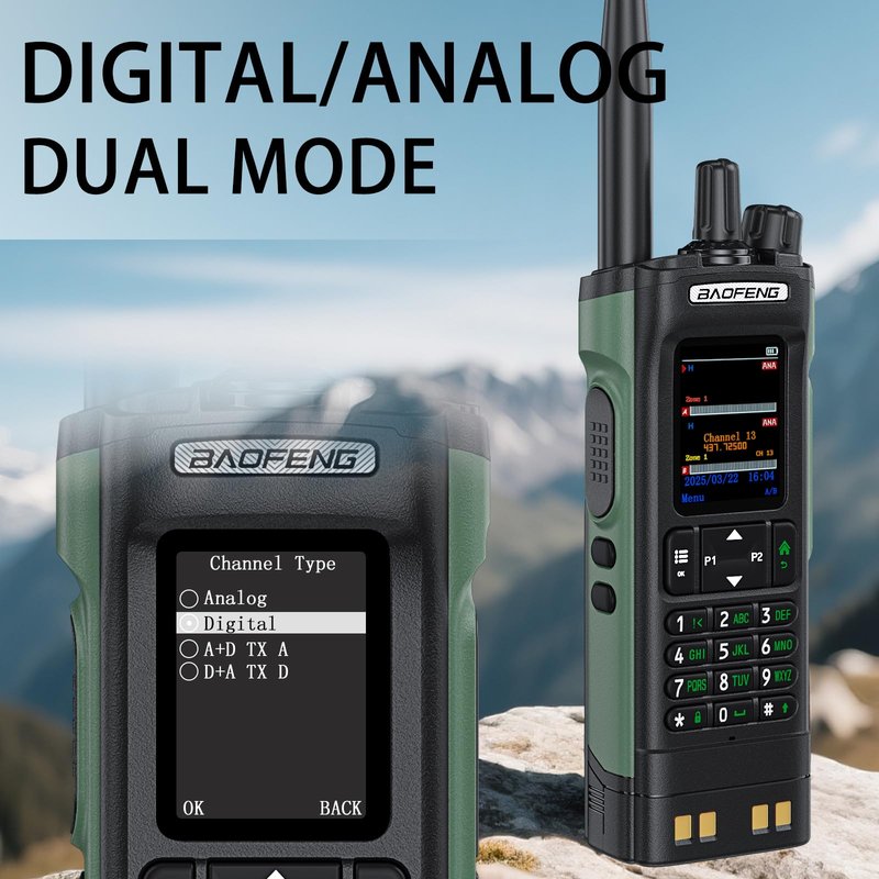 BAOFENG DM32 Dmr Radio,DM-32 Handheld Radio with USB-C Charging, GPS, 10W Long Range DM32UV Walkie Talkie for Emergency Rescue & Outdoor Sports (1Pack Green+Dual Section Antenna+Radio Holster)