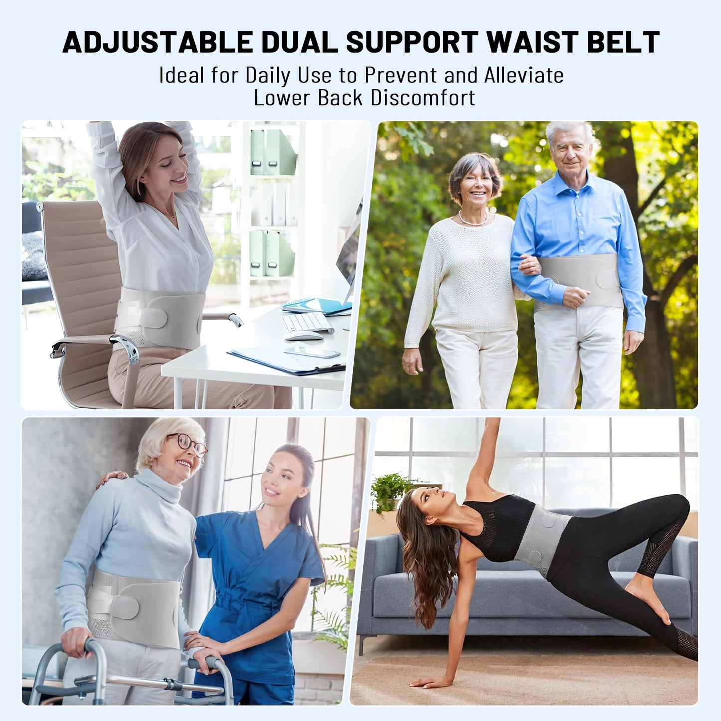 AUTOSAGE Plus Size Adjustable Back Brace-Size XXL(Belly 53.1-61.0 in), Featuring an Adjustable Triangle Support Pad,4 Steel Stays,and 1 Spring,Breathable Design,Ideal for Office and Housework.