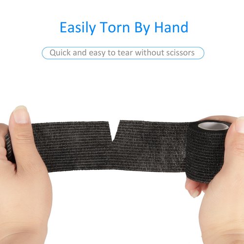 24 Pack Self Adherent Cohesive Wrap Bandages Non Woven Cohesive Bandage Elastic Self Adhesive Bandage Wrap Sports Athletic Tape First Aid Tape for Wrist Ankle Pet Vet Wrap Grip Cover 2 inch (Black)