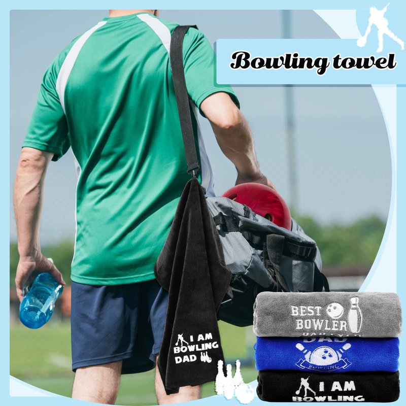 Newwiee 3 Pcs Bowling Towel Gifts for Dad with Box Accessories Funny Novelty Embroidered Patterned Bowling Gifts for Men Dad Christmas Father's Day