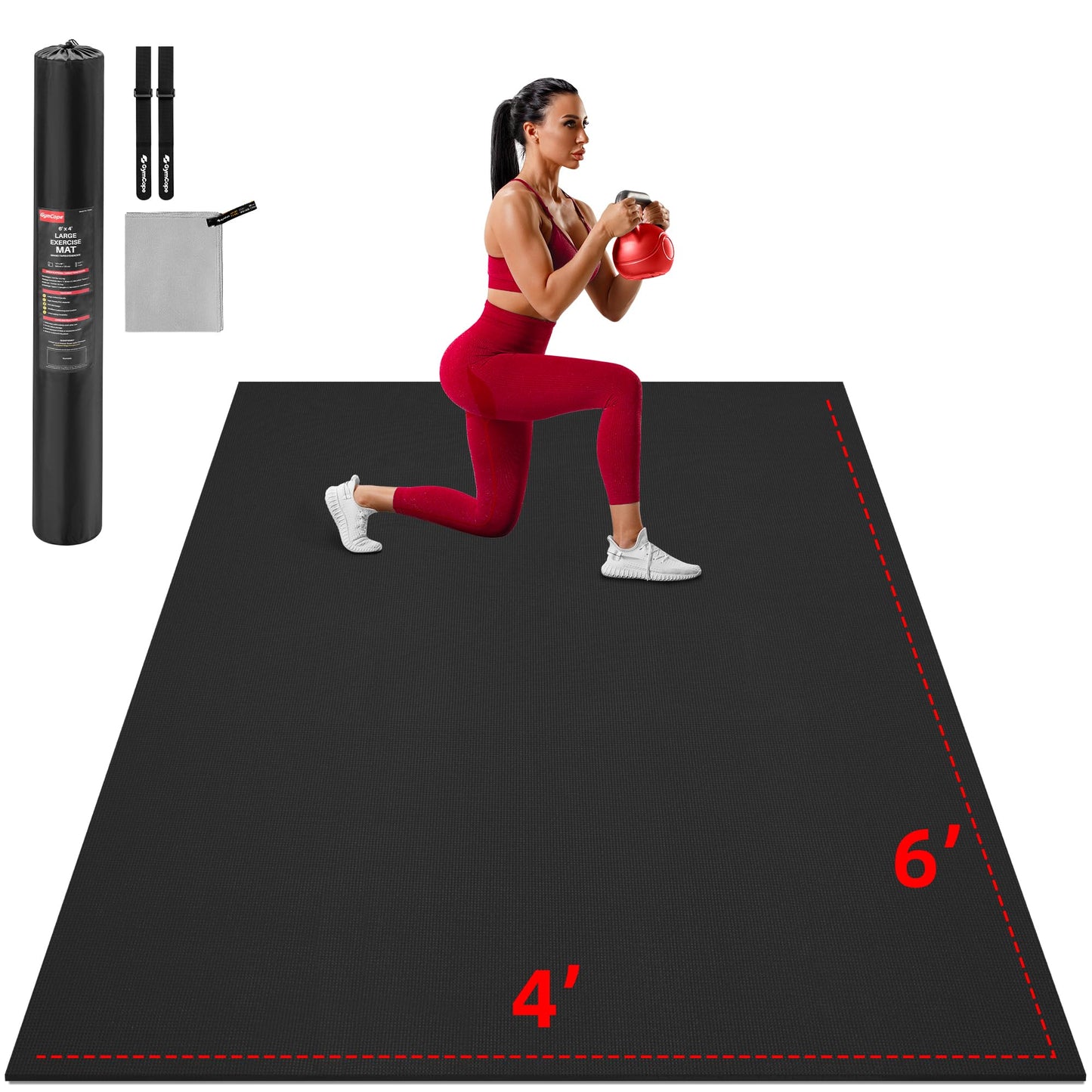 GymCope Extra Large Exercise Mat, 10'x6'/9'x6'/8'x6'/7'x5'/6'x4'(8mm) Thick Workout Mat for Home Gym & Garage Flooring, Shoe-Friendly, High-Density, MMA, HIIT, Weight Lifting, Cardio&Strength