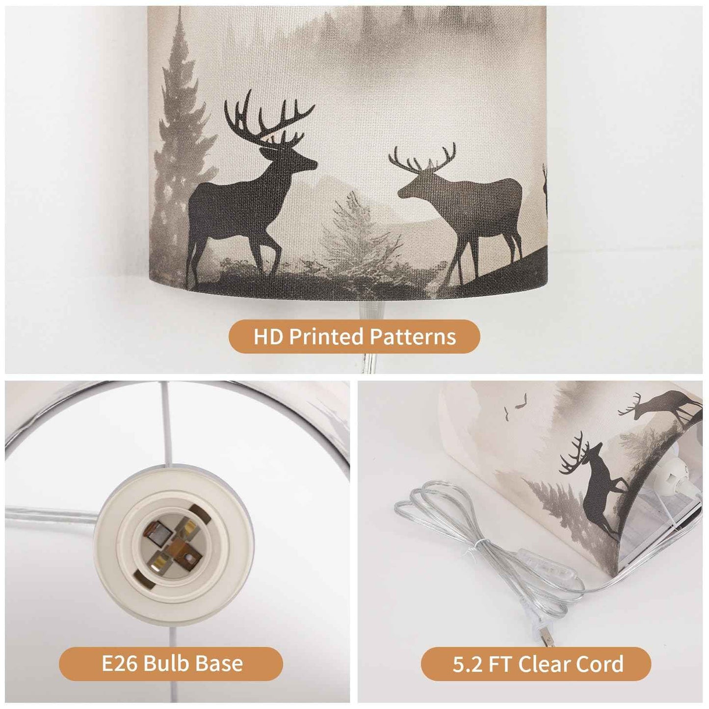 Novantl Fabric Plug in Wall Sconces, HD Printing Deer Wall Lamp, Rustic Farmhouse Corner Wall Sconce Plug in, Plug in Sconce with UL Certified Clear Cord, Wall Lamps for Living Room, Bedroom (2 Packs)