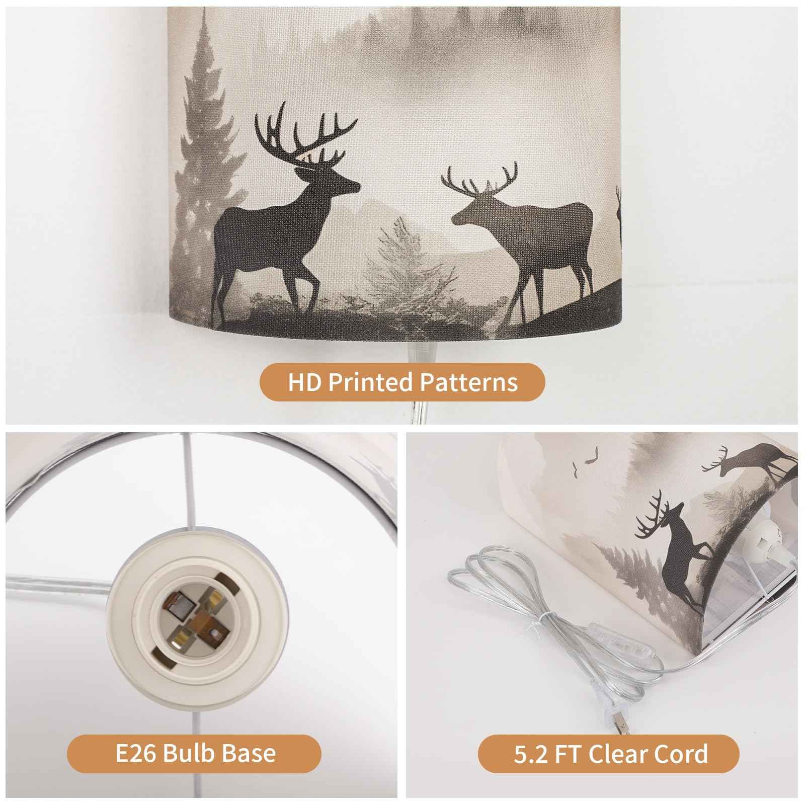 Novantl Fabric Plug in Wall Sconces, HD Printing Deer Wall Lamp, Rustic Farmhouse Corner Wall Sconce Plug in, Plug in Sconce with UL Certified Clear Cord, Wall Lamps for Living Room, Bedroom (2 Packs)