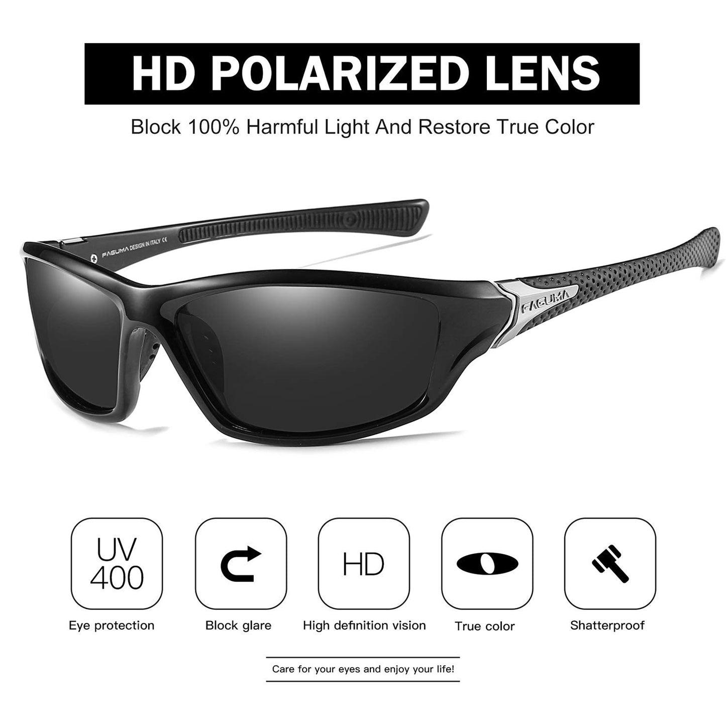 FAGUMA Sports Polarized Sunglasses For Men Cycling Driving Fishing UV400 Protection