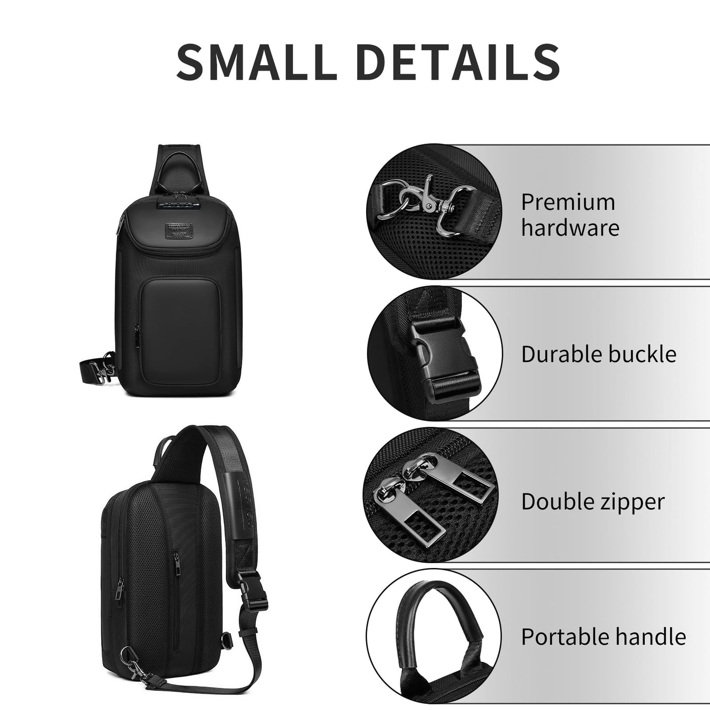 UMydeal Sling Bag for Men, Anti Theft Sling Backpack, Mens Crossbody Bag, Shoulder Chest Bag for Travel, Casual (Grey, Large)