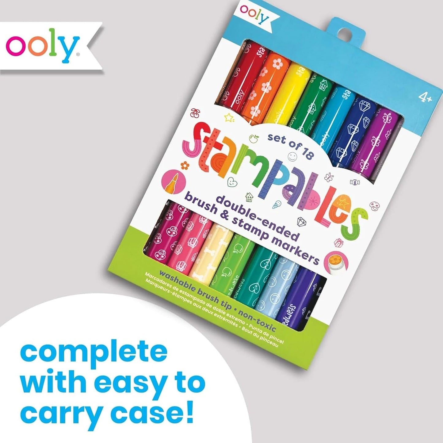 Ooly 18 Double-Sided Stamping Markers - Versatile Brush Tip & Stamp | Fun School Supplies