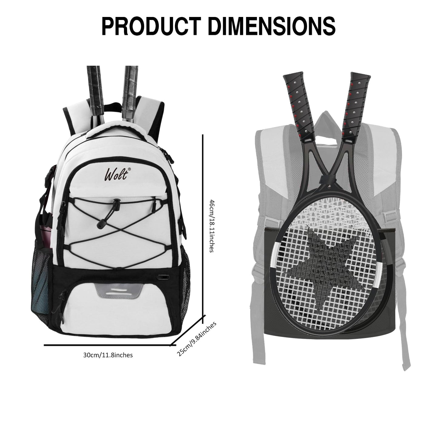 WOLT Tennis Bag - Large Tennis Racket Backpack for Men & Women - Ventilated Shoe Compartment - Holds 2 Rackets