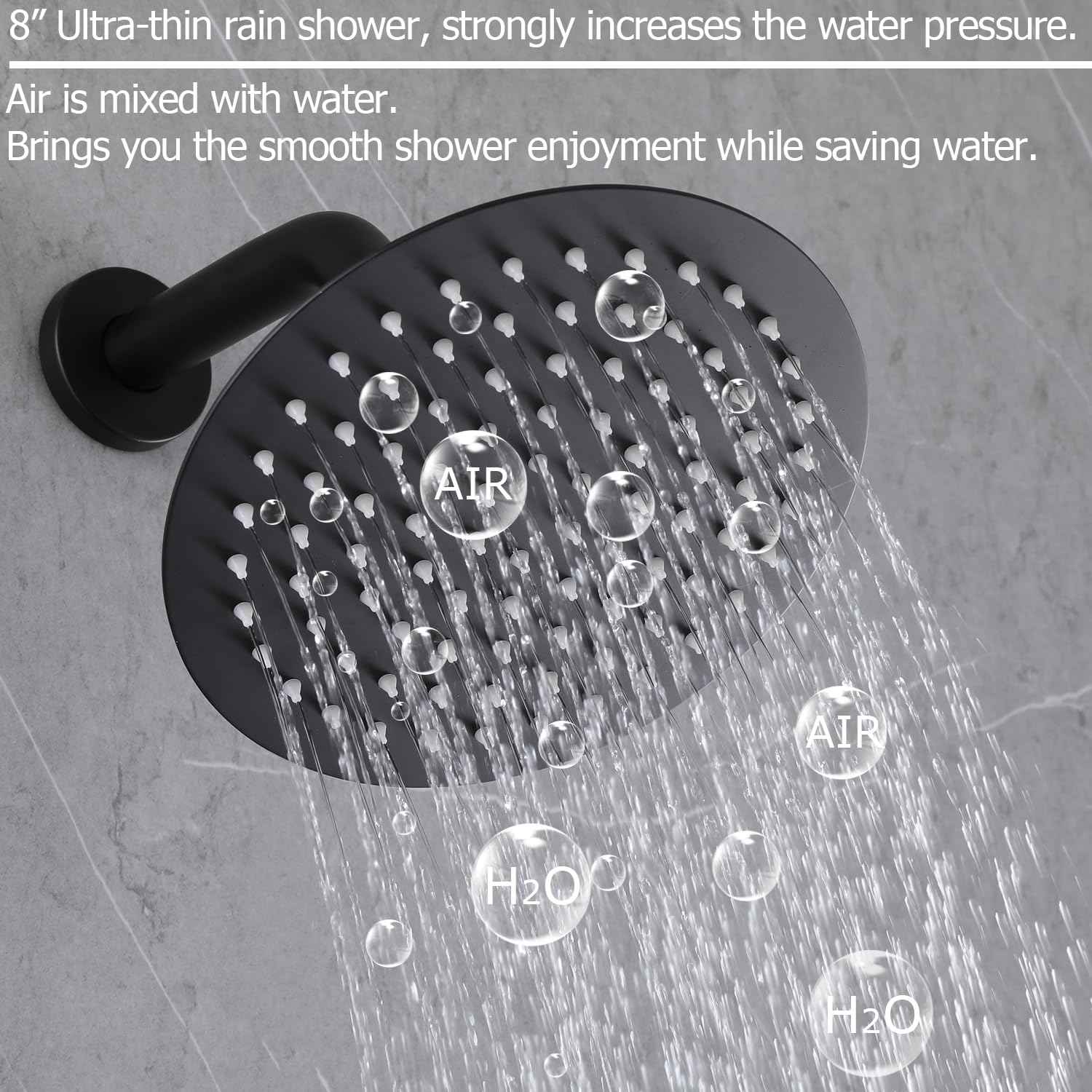 FSCEPIXI 2 Handles Shower Faucet Set,Two Handle Shower with 8'' Rainfall Shower Head Combo Set,Single Function Shower Trim Kit with Rough-in Valve,Wall Mount,Matte Black