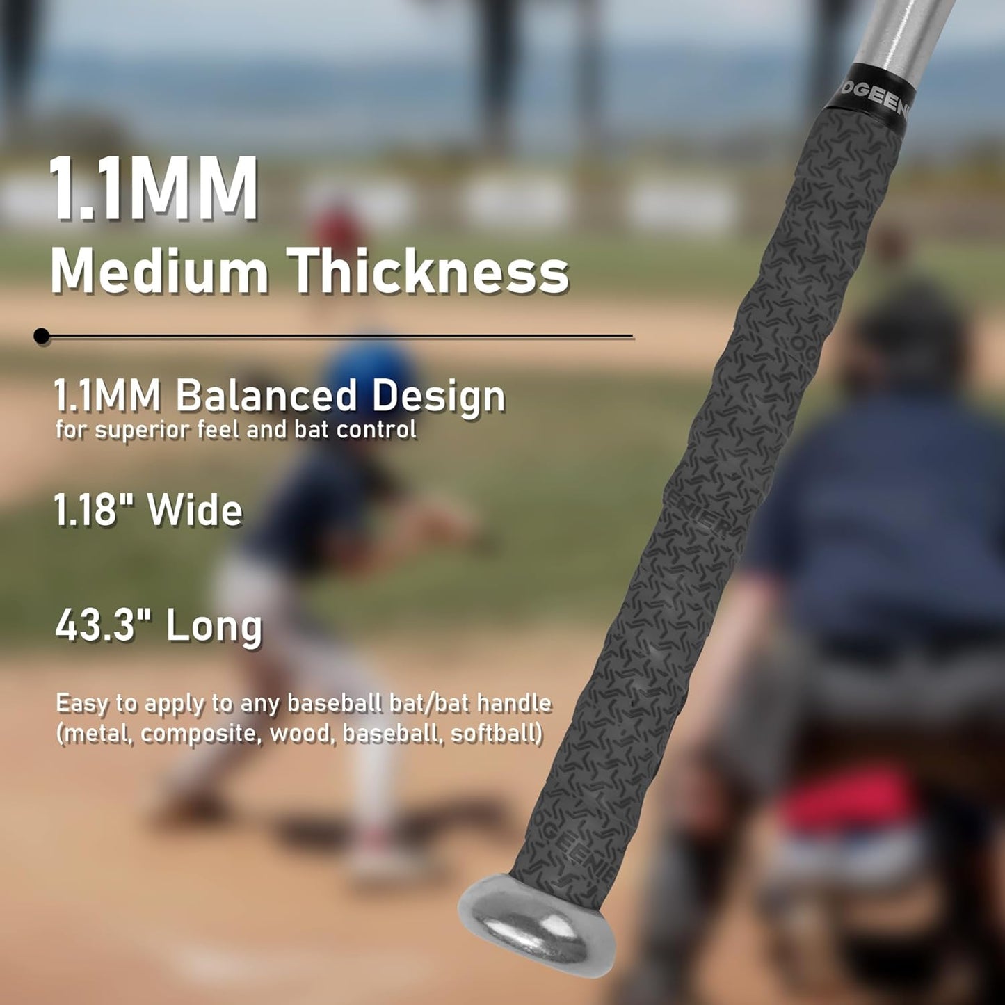 OGEENIER Bat Grip Tape - 1.1mm & 1.8mm Thickness, 3 Pack in Vibrant Colors for Baseball/Softball