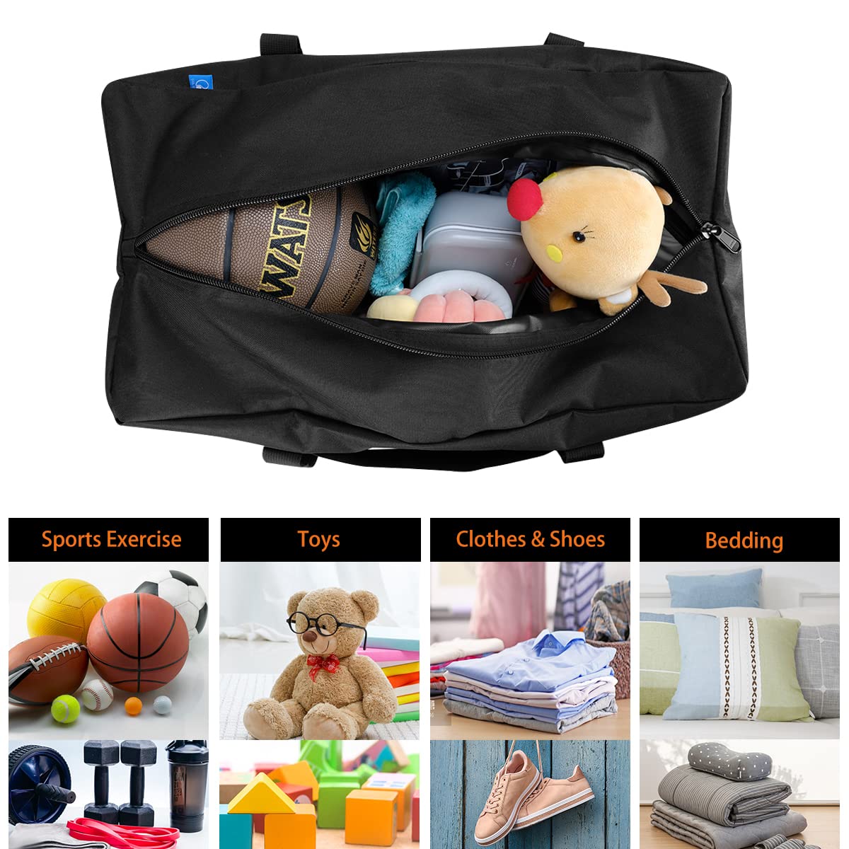 Sports Duffle Bag - Extra Large Travel Duffel Luggage Bag with Upgrade Zipper, Sturdy & Water Resistant, Black (Blue 45inch 2Pack)