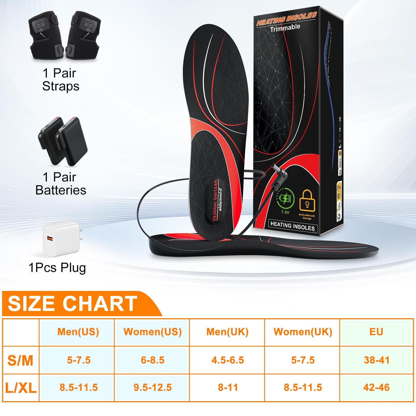 Heated Insoles, Kamlif 7.4V Rechargeable Foot Warmers, Heated Shoe Inserts Winter Thermal Soles for Men and Women, Skiing, Hunting, Hiking, Camping Outdoor Sports