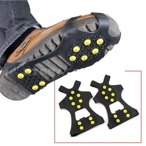 Leebei 2Pcs Non-Slip Shoe Cover,Ice Snow Grippers,Over Shoe Boot Traction Cleat Rubber Spikes Mountaineering Non-Slip Shoe Cover 10-Stud Slip-on Stretch Footwear (Large (Shoes Size:W 10-13/M 8-11))