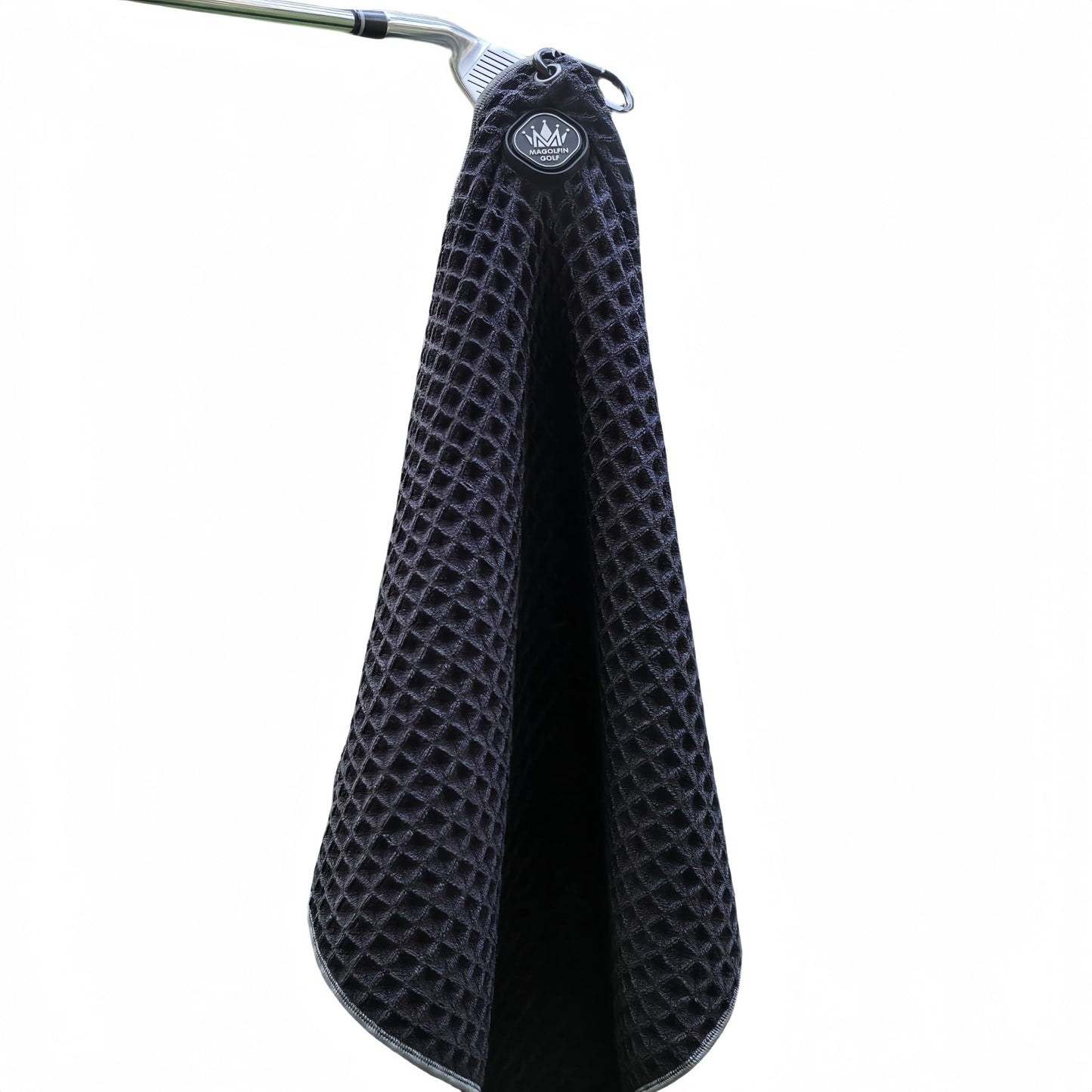 Magnetic Golf Towel with Carabiner Clip, 16"x16" Microfiber Waffle Design - Heavyweight, Soft & Absorbent, Industrial Strength Magnet for Strong Hold to Golf Bags, Carts & Clubs - Black