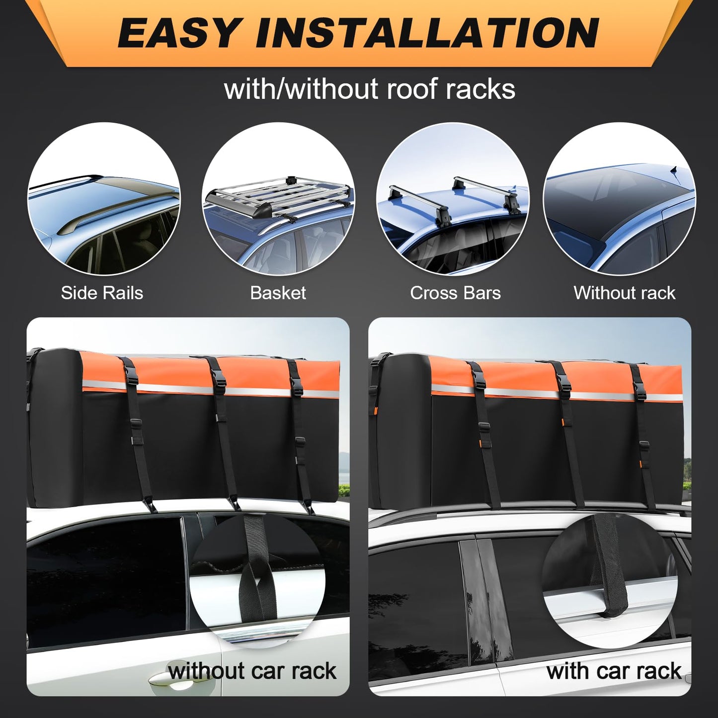 Sailnovo Rooftop Cargo Carrier Bag 20 Cubic, 1000D PVC Waterproof Vehicle Soft-Shell Carrier for Cars with/Without Roof Rack, Car Roof Storage Includes Anti-Slip Mat,10 Reinforced Straps, 6 Door Hooks