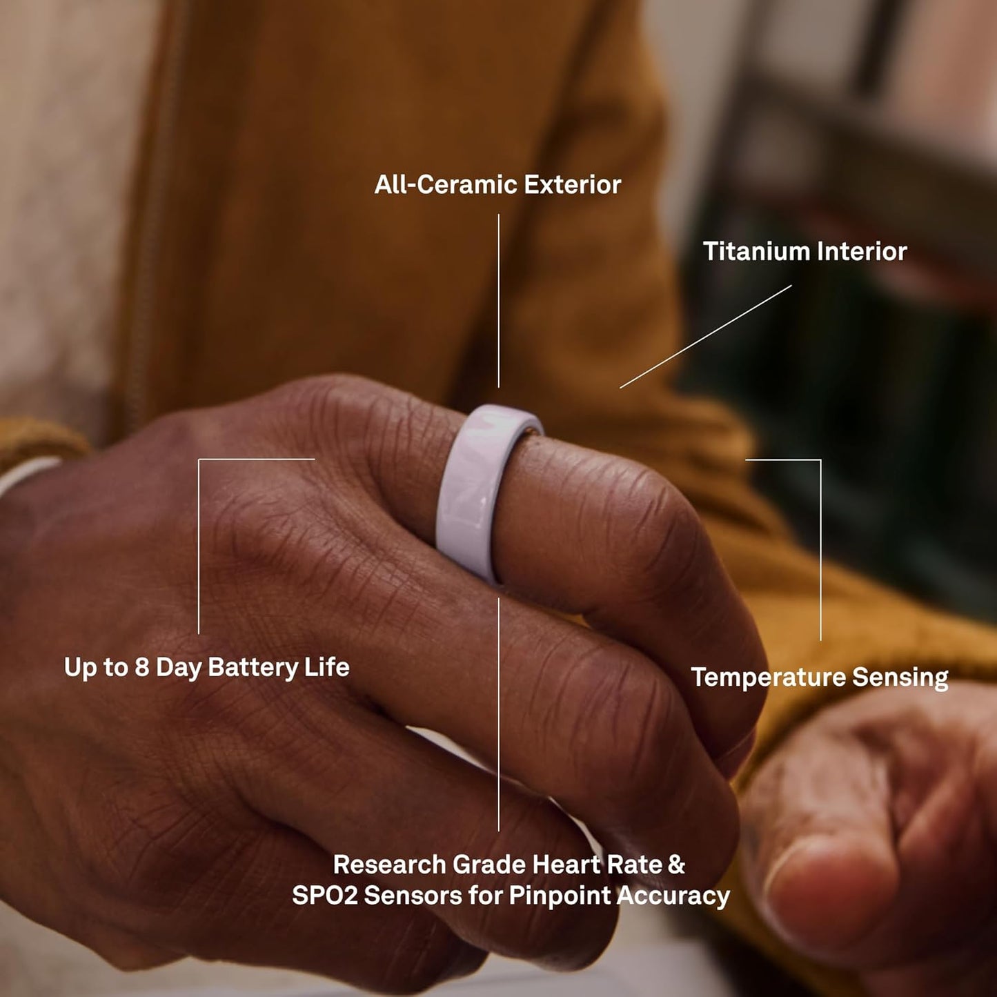 Oura Ring 4 - Ceramic Petal - Size 7 - Advanced Sleep & Activity Tracking | Up to 8 Days Battery Life