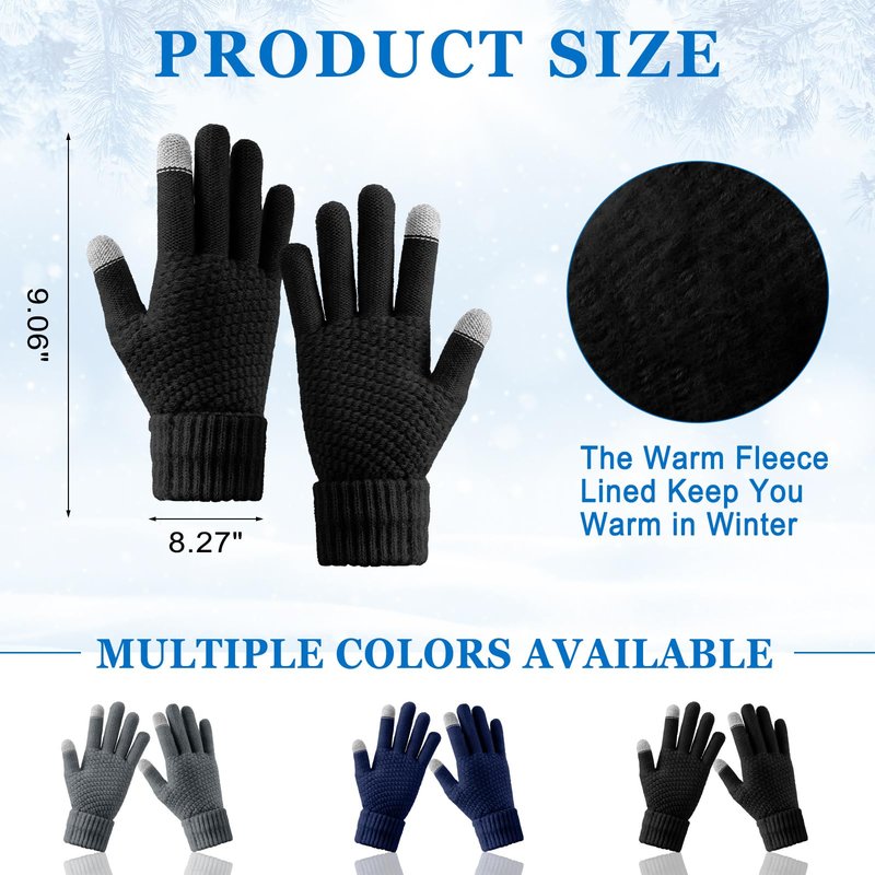 Syhood 6 Pieces Men Beanie Winter Hat Gloves Set, Winter Knitted Hats Thick Warm Knitted Skull Cap Touchscreen Gloves Unisex(Black,Navy Blue,Dark Gray)