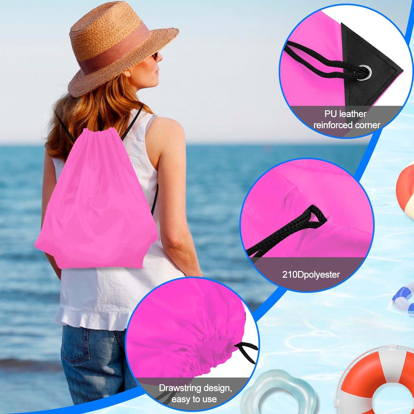 PLULON 2Pcs Drawstring Bags Bulk, Pink Drawstring Backpack String Backpack Cinch Sack Sport Gym Backpack Bags for Yoga Traveling Outdoor Sports