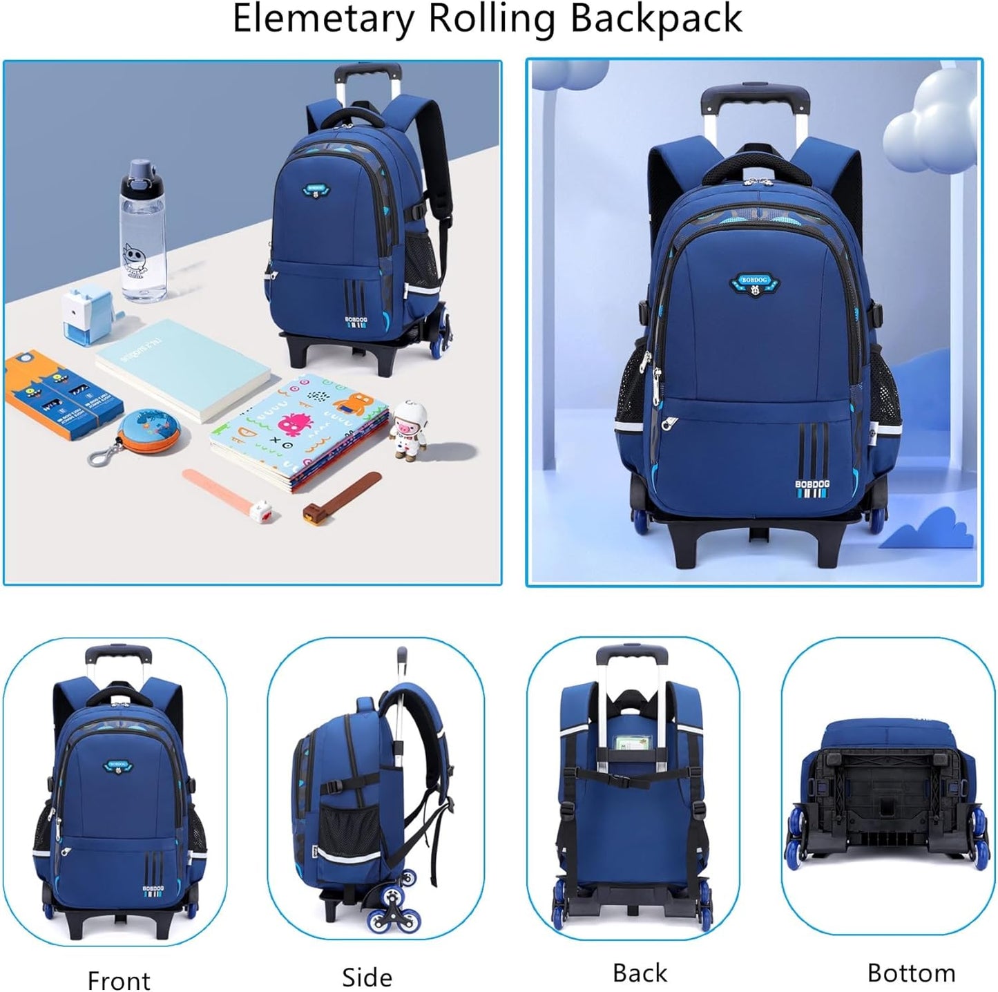 Mfikaryi Rolling Backpack - Solid Color Camo Print Wheeled School Bag for Kids | Durable & Stylish