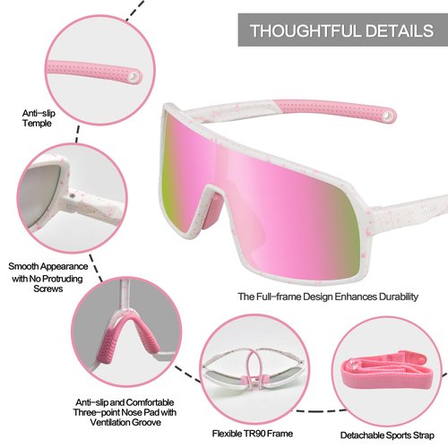 Jefoo Kids Baseball Sunglasses Polarized Sports UV400 Protection Lightweight Cycling Glasses with Strap for Boys Girls 5-10