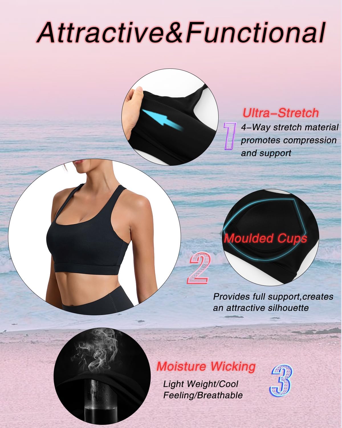 RUNNING GIRL High Support Sports Bra - Molded Cup Racerback Design for Women | Perfect for Workouts