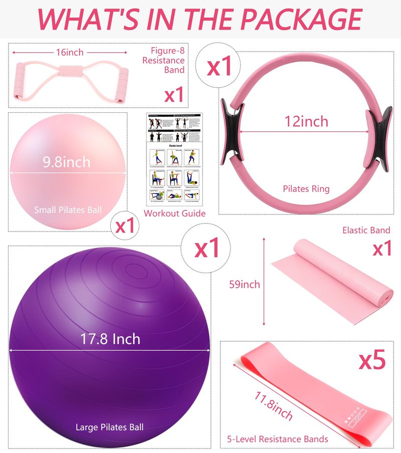 Spearlcable Pilates Ring Ball Set at Home Pilates Equipment Workout Set with Resistance Bands for Beginners Home Workouts Yoga