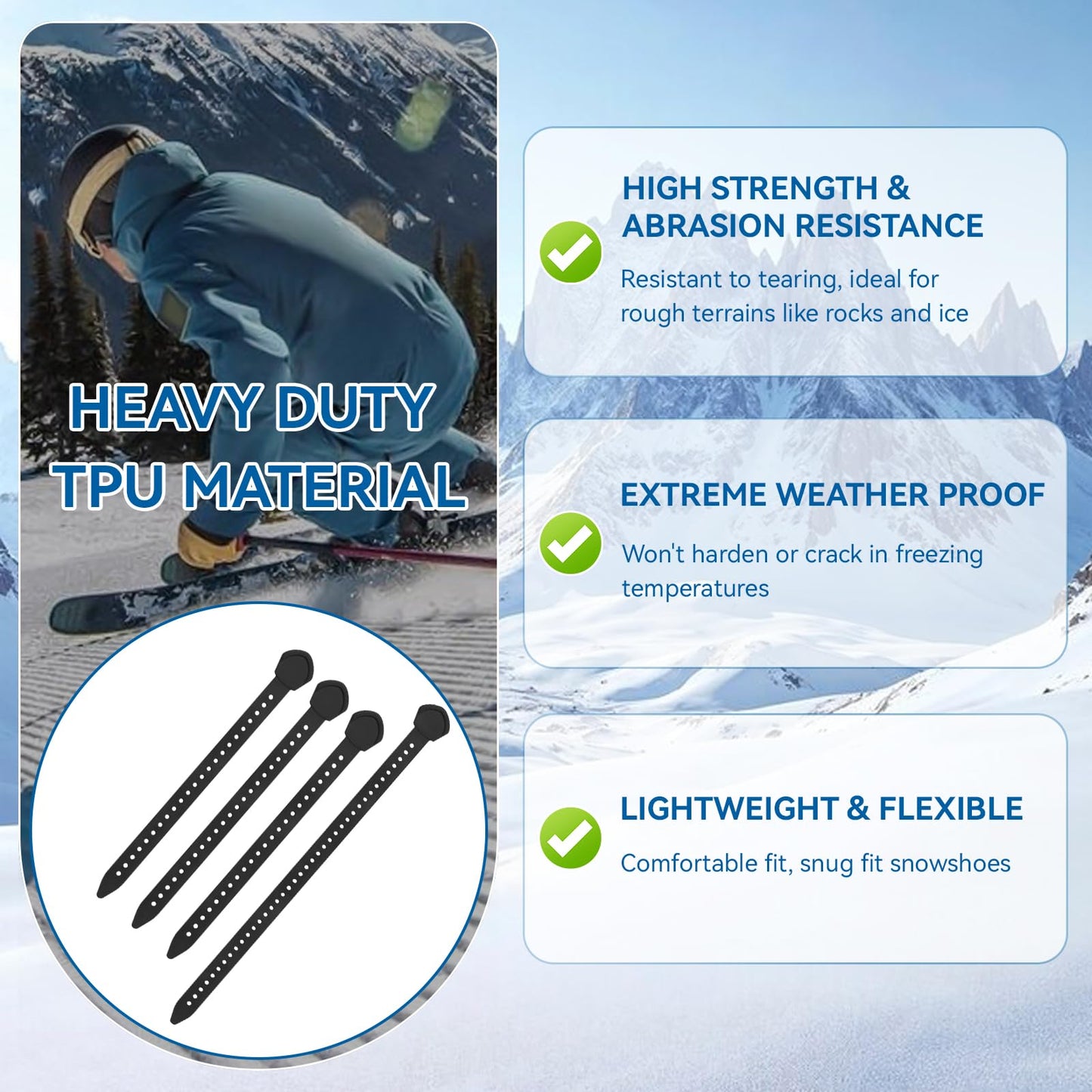 Snowshoe Straps for MSR Snowshoe Bindings Replacement Straps, Includes 3x12 and 1x18 Straps, Compatible with MSR Denali Evo Ascent Snowshoes & PosiLock Bindings, Black