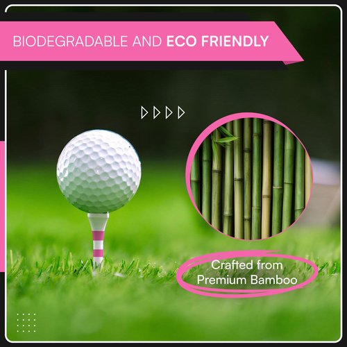 Double-D Golf Bamboo Golf Tees Supporting Breast Cancer Research | 10% Profit Donation | Two Size Options (2 3/4" & 3 1/4") | Striped Pink and White | Biodegradable & Eco-Friendly