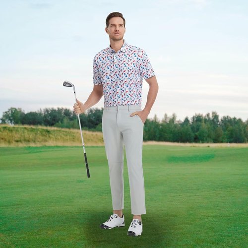 M MAELREG Men's Golf Polo Shirt - Short Sleeve, Moisture-Wicking, Performance Print | Comfortable Fit