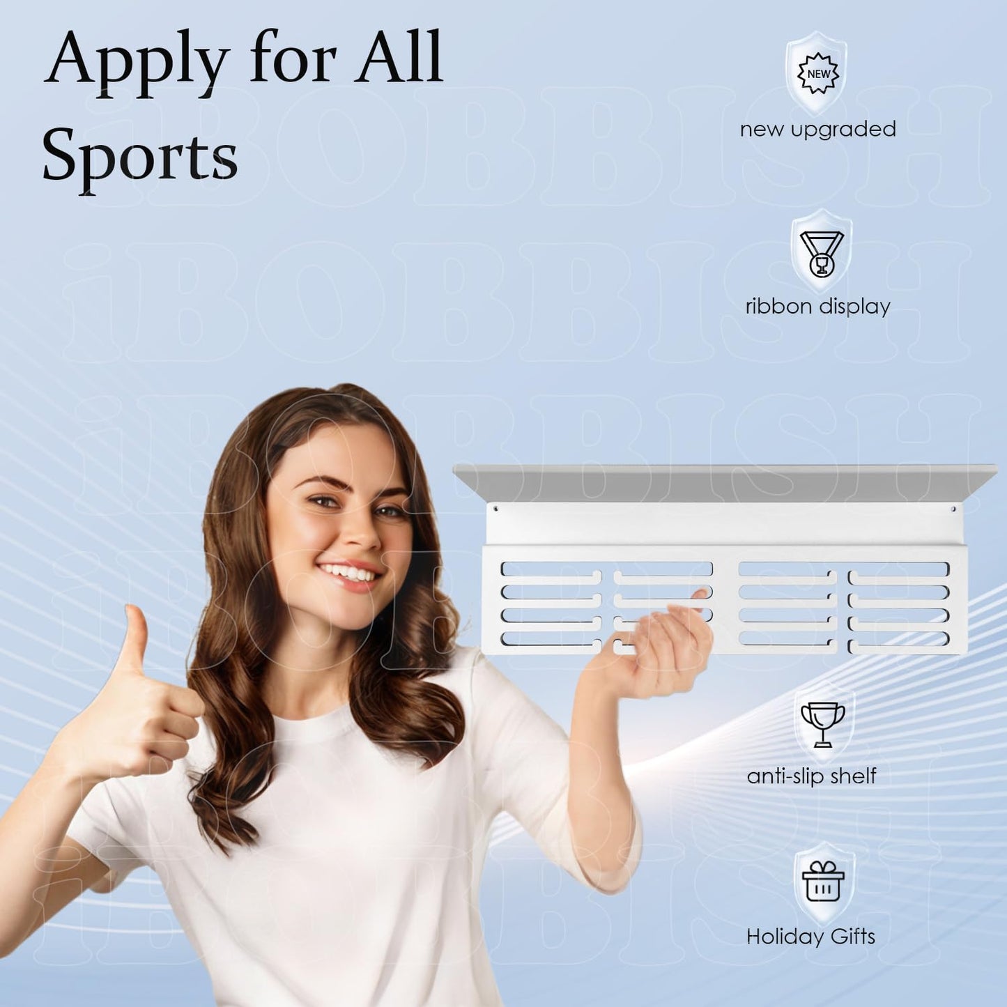 iBobbish Non-Slip White Medal Hanger Display Trophy Shelf,Medal Hanger Display For Wall,Race Medal Display Upgraded Medal Holder Display For gymanstics,race,soccer,swim