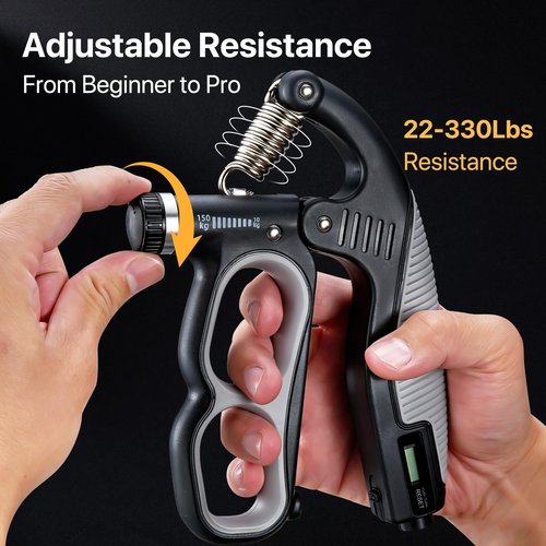 Adjustable Hand Grip Strengthener with Electronic Counter, 22-330 LBS Grip Strength Trainer for Forearm, Wrist & Finger Training, Hand Gripper for Strength Building, Home Workout & Physical Therapy