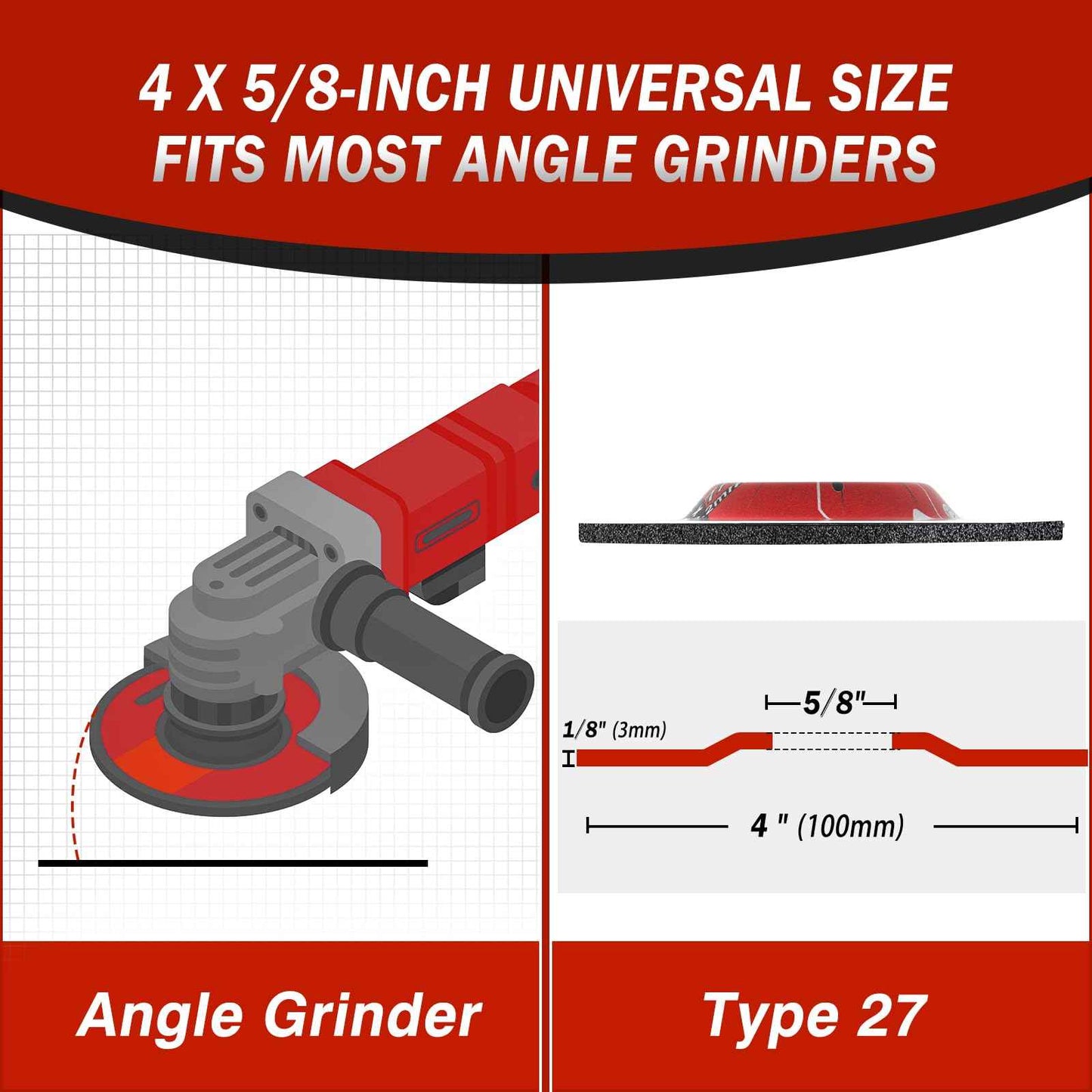 Revvstark 10 Pack Grinding Wheels 4 Inch, Grinder Wheel for General Purpose Metal & Stainless Steel, Aluminum Oxide Grinding Disc 4 in for Angle Grinder, Depressed Center 4" * 1/8" * 5/8"