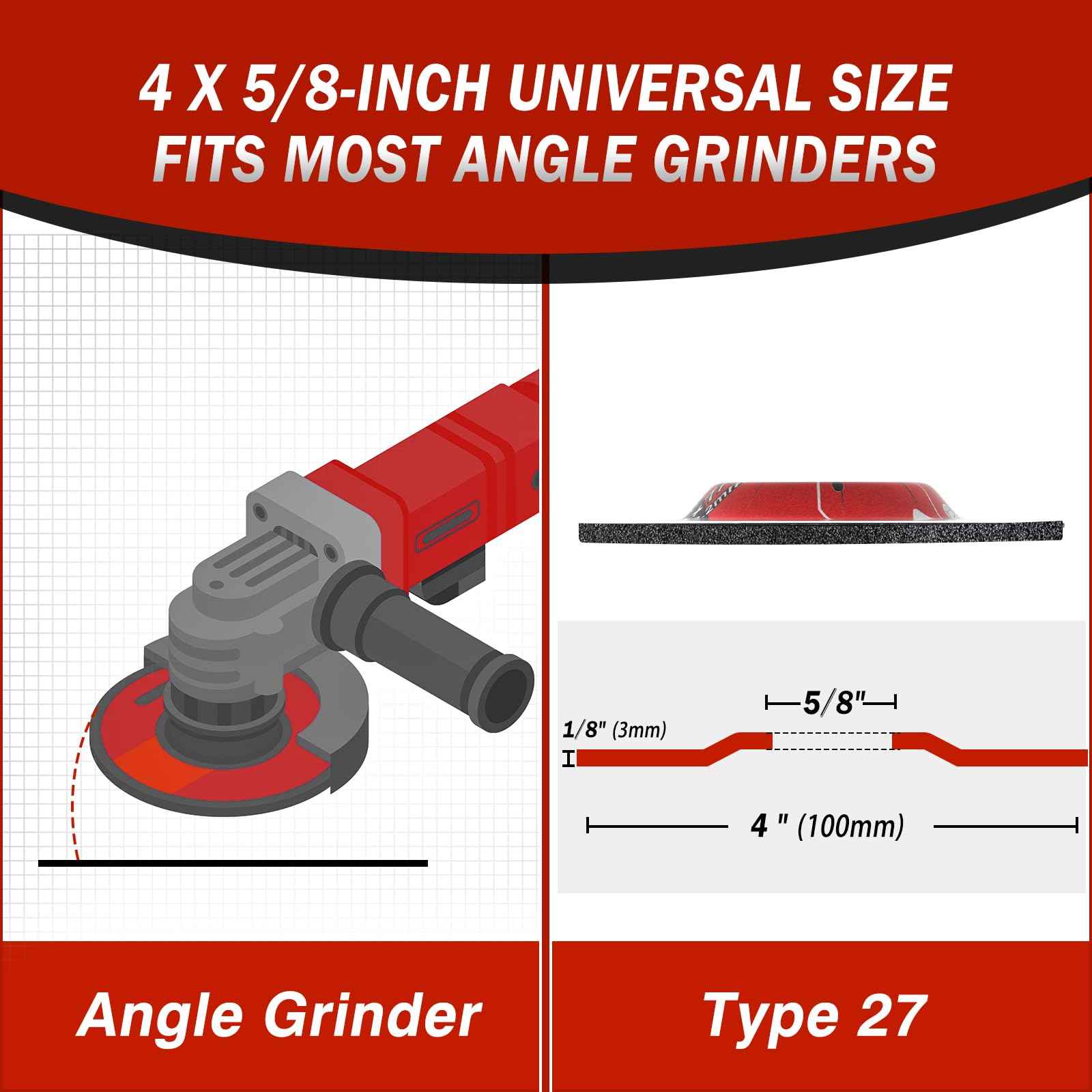 Revvstark 10 Pack Grinding Wheels 4 Inch, Grinder Wheel for General Purpose Metal & Stainless Steel, Aluminum Oxide Grinding Disc 4 in for Angle Grinder, Depressed Center 4" * 1/8" * 5/8"