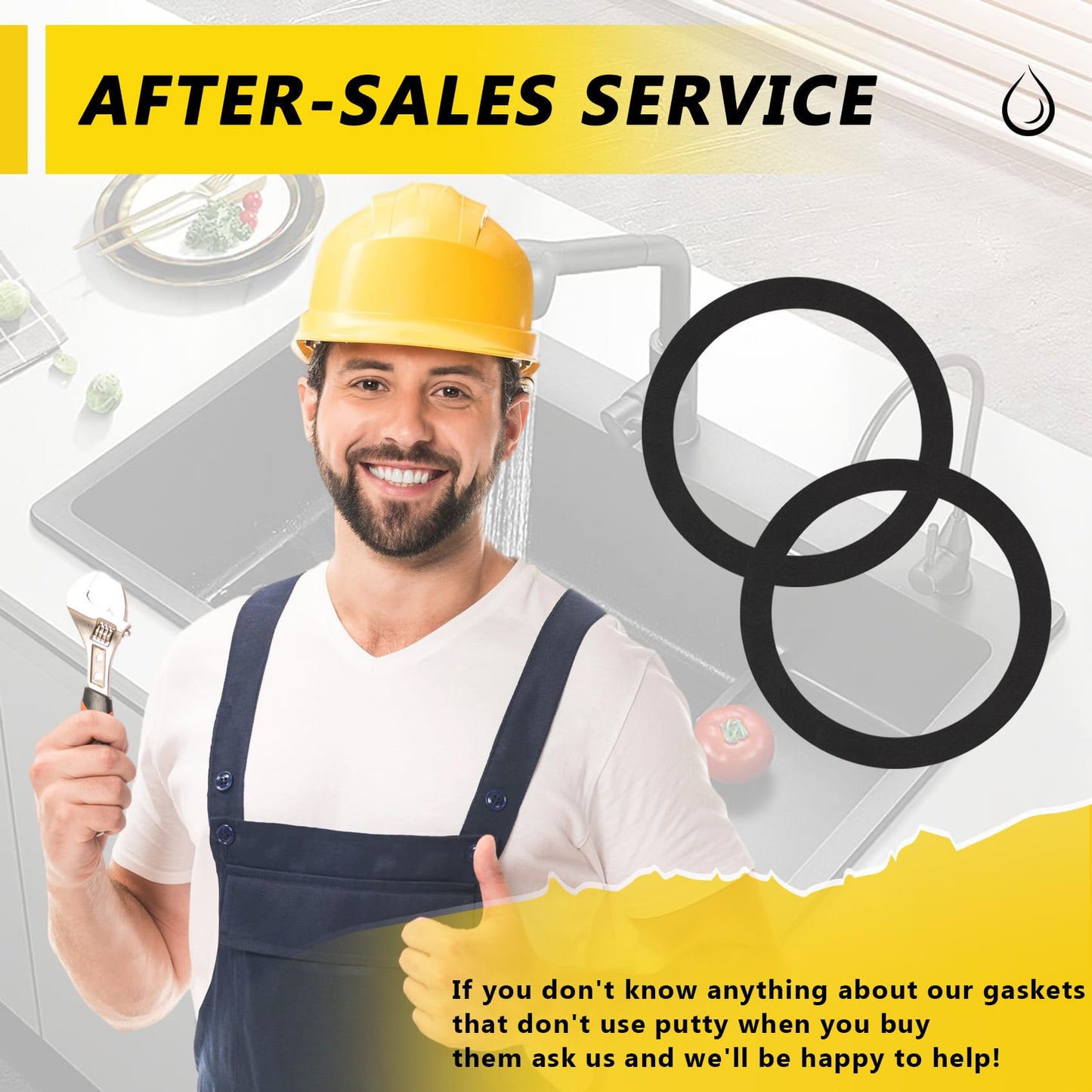 GIDDS-710001 plumbers putty for sink drain,No Putty Sink Gasket 3-3/8", Fits all standard drain attachments,kitchen sink drain gasket seal (2pack）