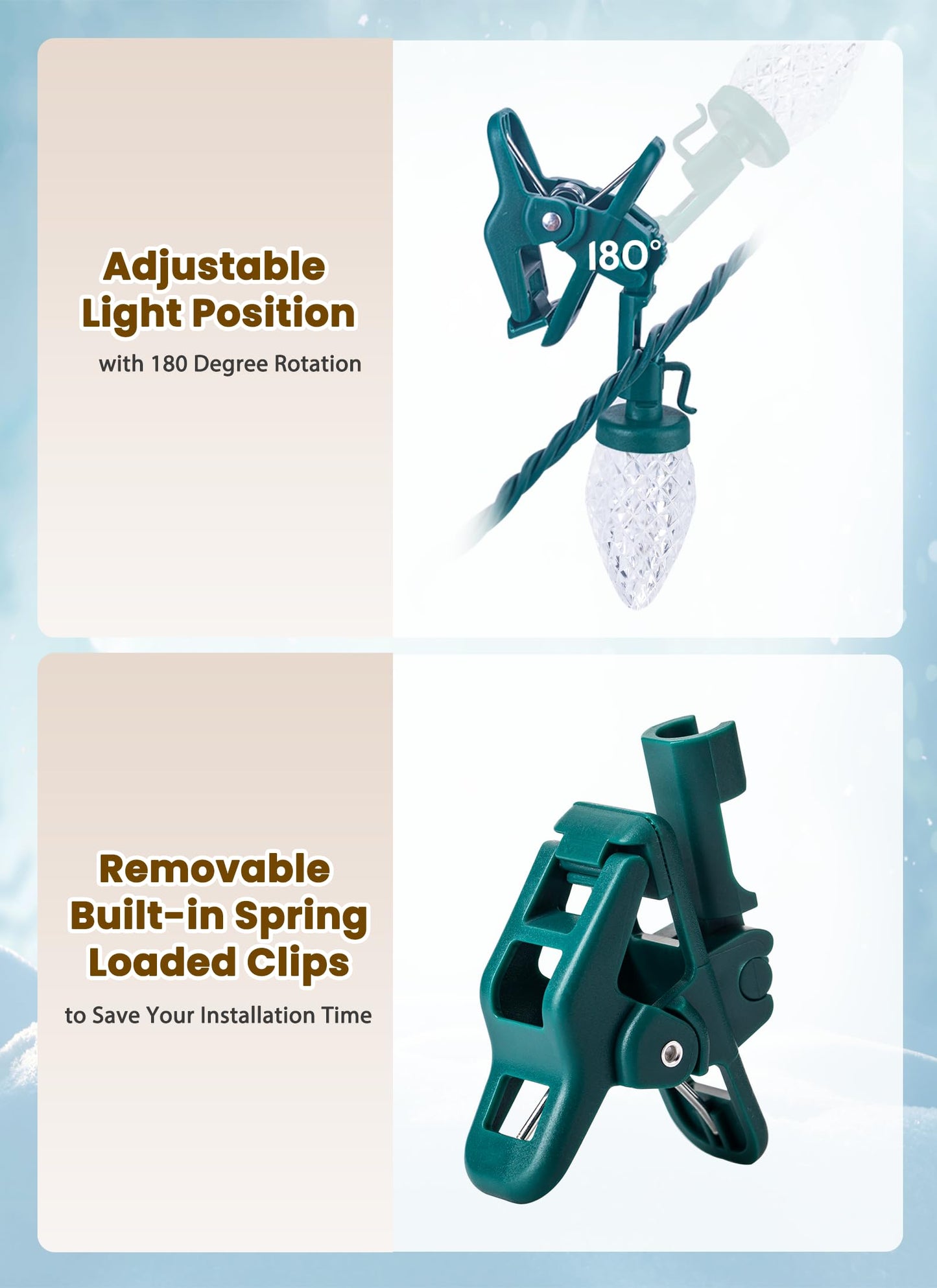 C9 LED Christmas Lights Outdoor, 68 Feet 100 LED Strawberry String Lights with 100 Spring Clamps, Commercial Grade Waterproof Extendable for Outside Roofline Patio Home Xmas Decoration, Pure White