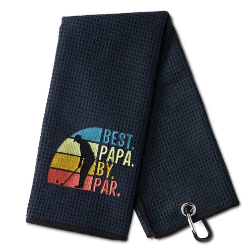 DYJYBMY Best PaPa by Par Funny Golf Towel, Embroidered Golf Towels for Golf Bags with Clip, Men's Golf Accessories, Fathers Day Birthday Gifts for Golf Fan, Retirement Gift, Dads Golf Towel