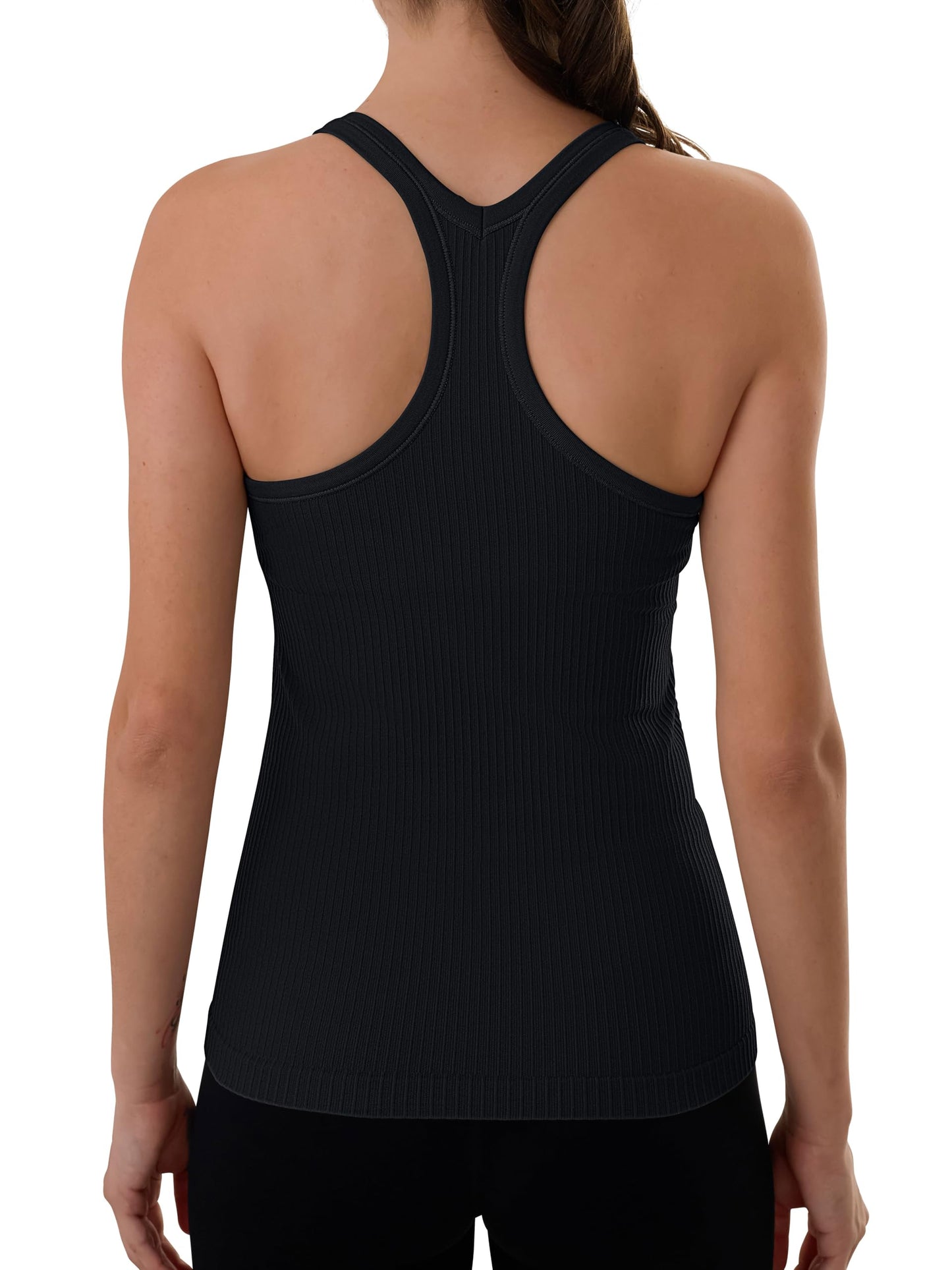3rd hill Ribbed Workout Tank Tops for Women with Built in Bra Racerback Yoga Sports Bras Fitness Running Shirts Black M