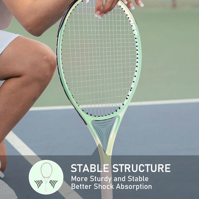OGEENIER 27" Tennis Racket Set for Adults, Pre-Strung Tennis Racquets for Beginners, 2-Player Recreational Tennis Set with 3 Balls, 2 Vibration Dampers, 2 Grips, 1 Carrying Bag