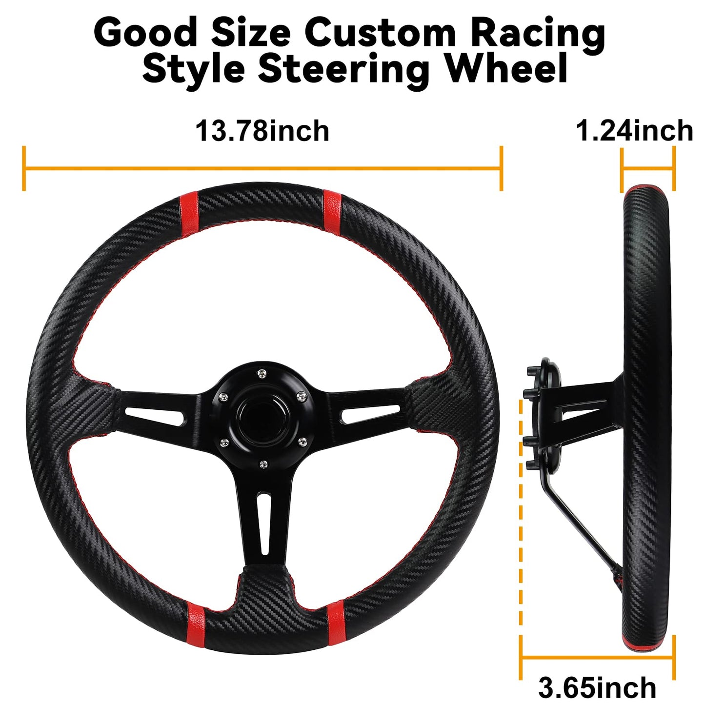 MOSNAI 13.7'' 350mm Deep Dish Steering Wheel, Racing Golf Cart Fit Club Car DS and Precedent,Yamaha EZGO RXV & TXT Golf Cart Steering Wheel