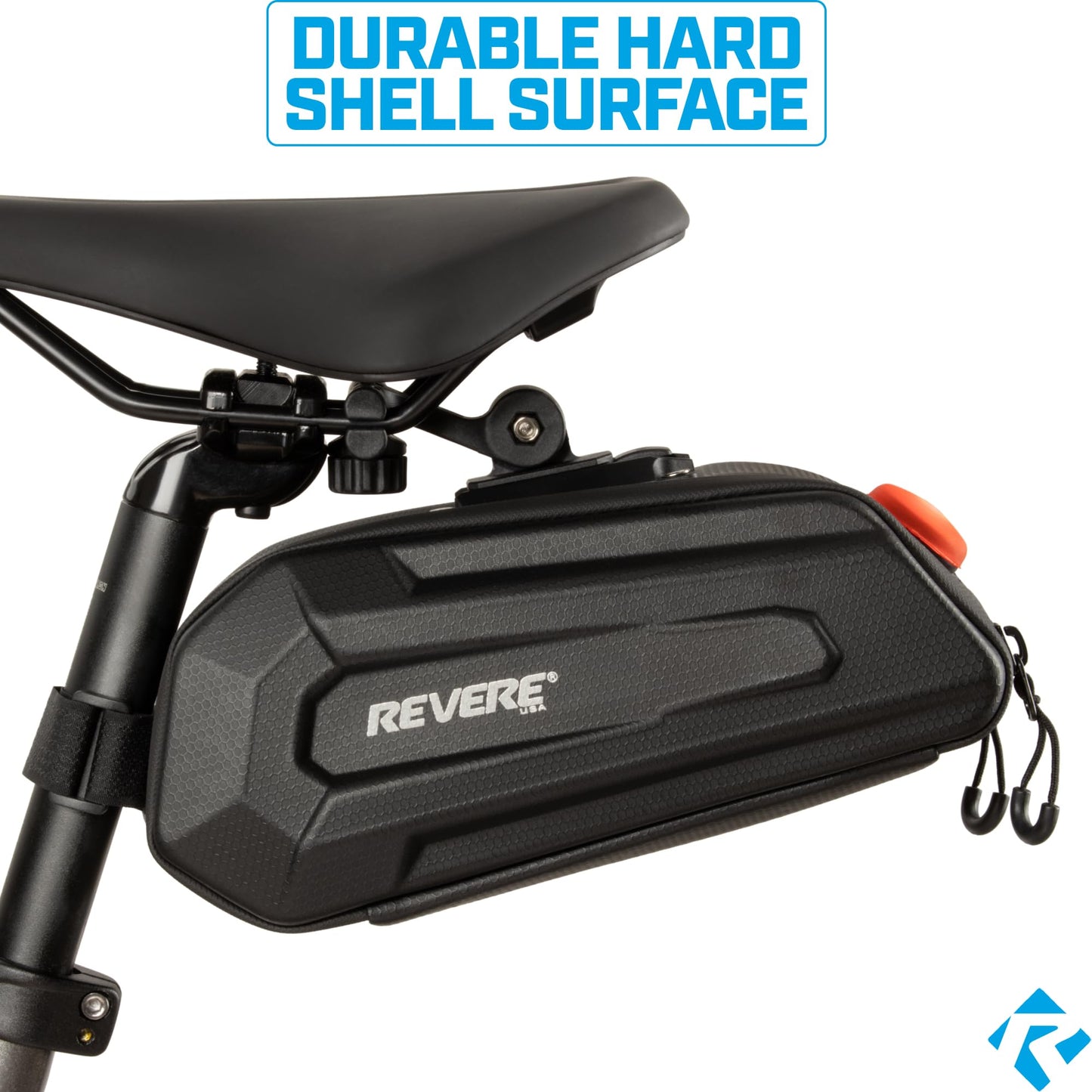 Revere Bike Saddle Bag – 2L Hard Shell Seat Bag with Reflective Strip, Quick-Release Mount, Includes Tire Levers & Taillight, for Mountain & Road Bikes