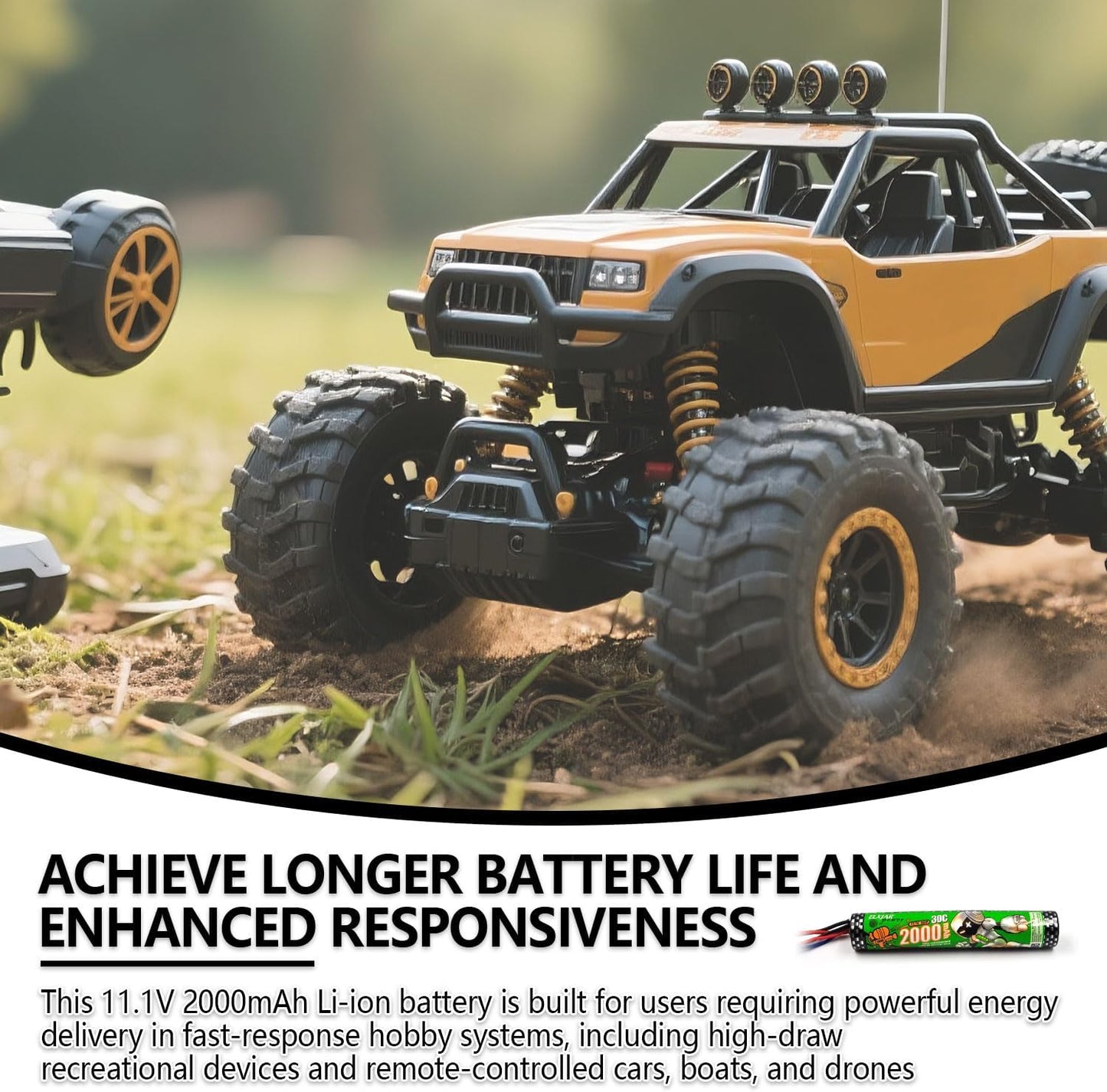 Skiennix 2-Pack High Power Rechargeable Li-ion Battery Pack - 11.1V 2000mAh 30C for RC Cars & Drones | SM-2P Plug & Charger Included