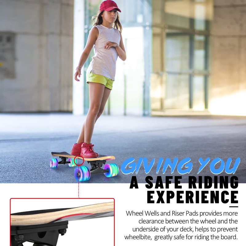 BELEEV Cruiser Skateboards for Kids, 27x8 inch Complete Skateboard for Beginners Teens Adults, 7 Ply Canadian Maple Double Kick Deck Concave Trick Skateboard with LED Light-Up Wheels (Nebula)